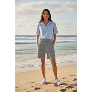 Chicos Bermuda Shorts Women's 16 / 3 Black‎ White Gingham Stretch Preppy Classic